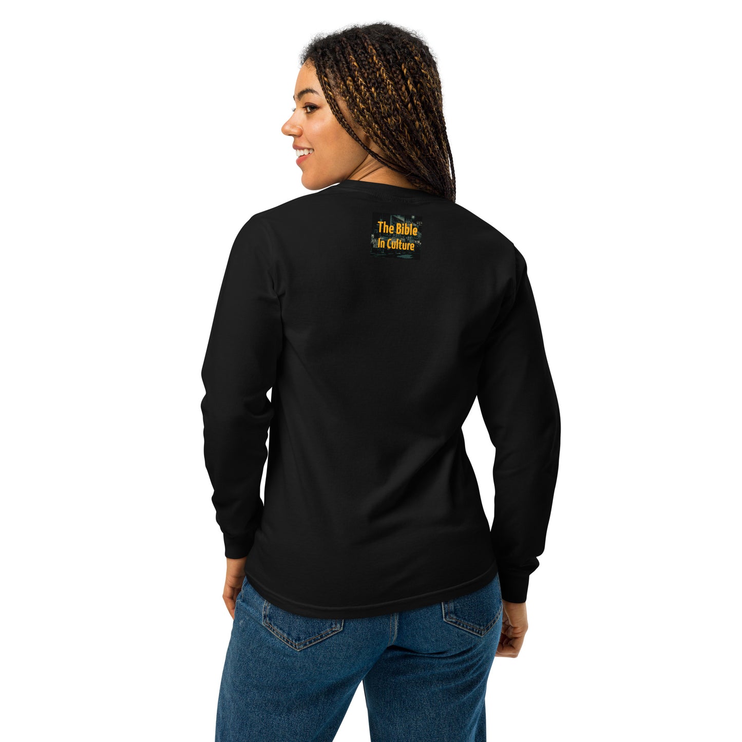 "Jesus Is Fact" Garment-dyed heavyweight long-sleeve shirt