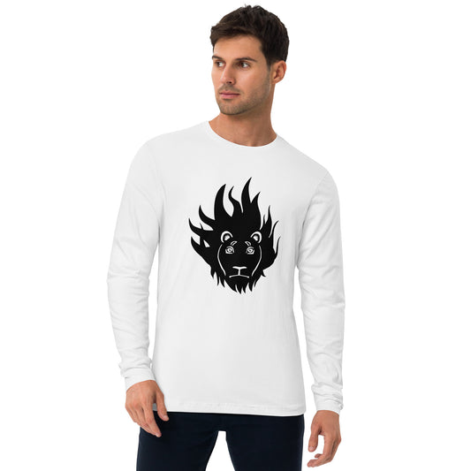 White with Black Lion Head Long Sleeve Fitted Crew